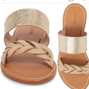 Soludos sandal. Never worn. Excellent condition. Tan and gold color.